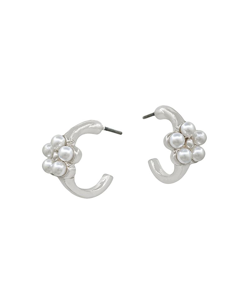 Flower Pearl Accent Small Hoop Earring - 0.5"