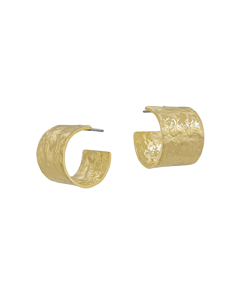 15mm Width Hammered Texture Metal Hoop Earring - 0.5"