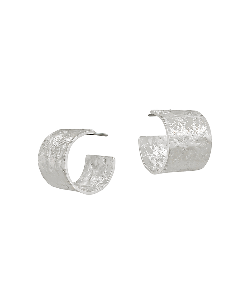 15mm Width Hammered Texture Metal Hoop Earring - 0.5"