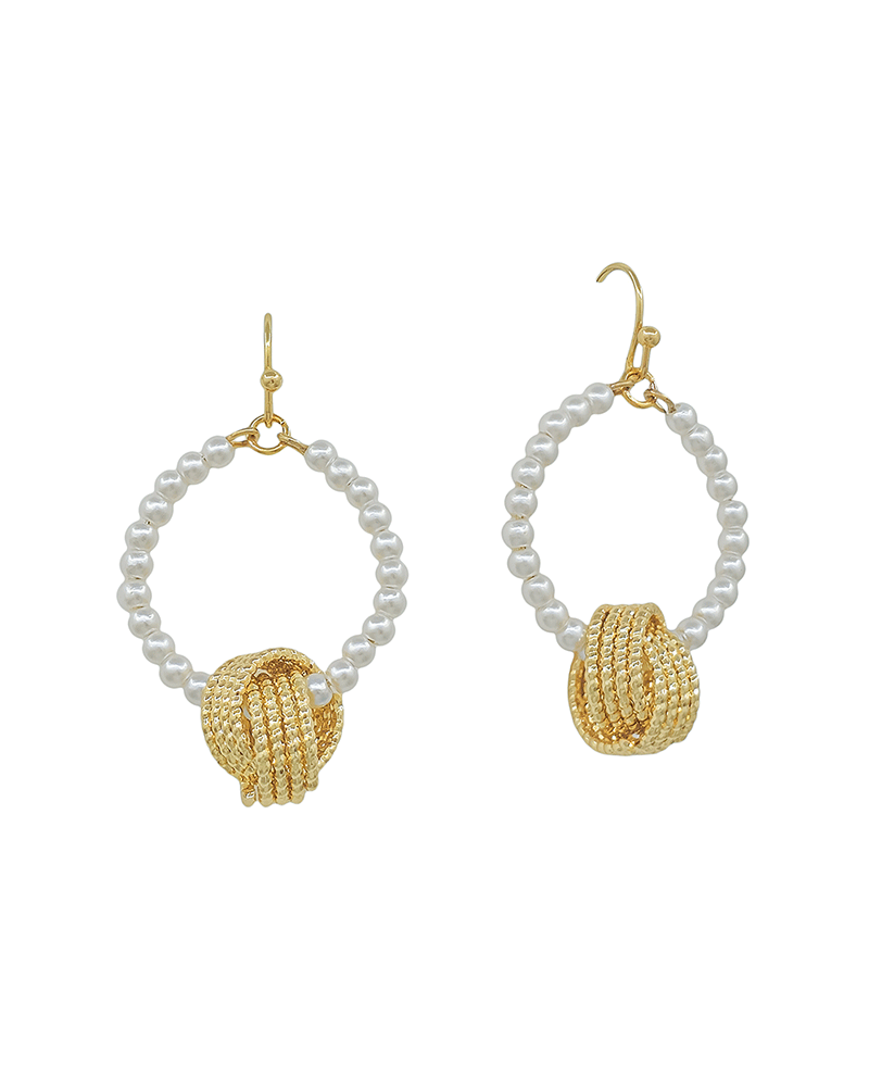 Pearl Round Knot Metal Accent Earring - 1.0"