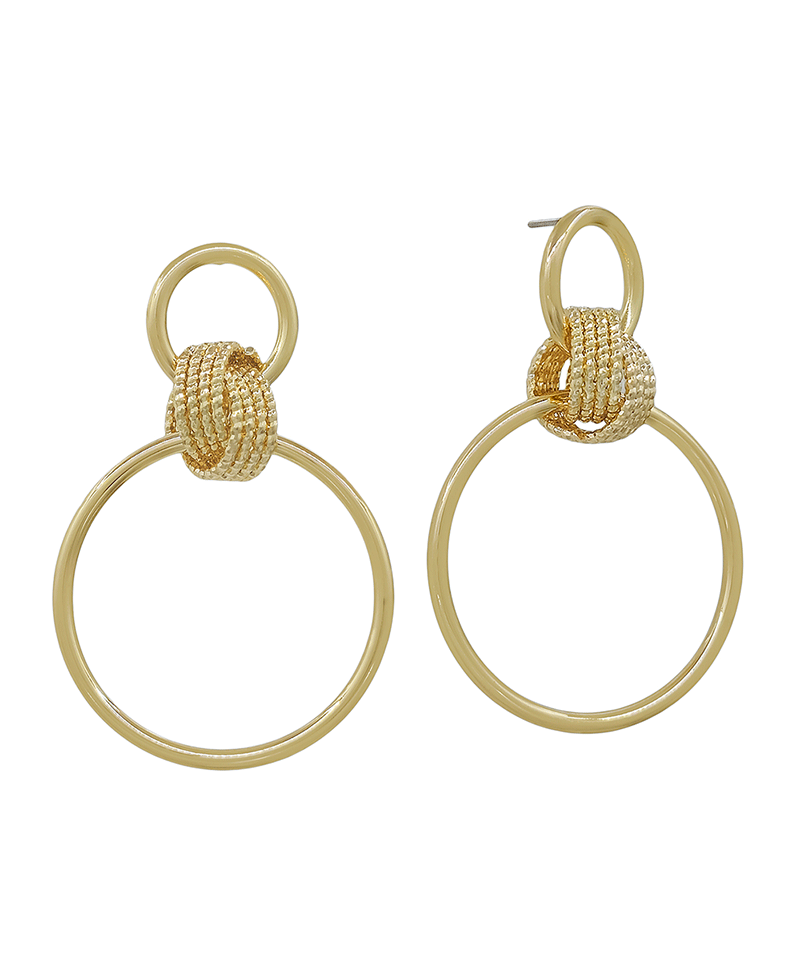 Double Metal Ring Knot Metal Accent Post Earring - 2.0"