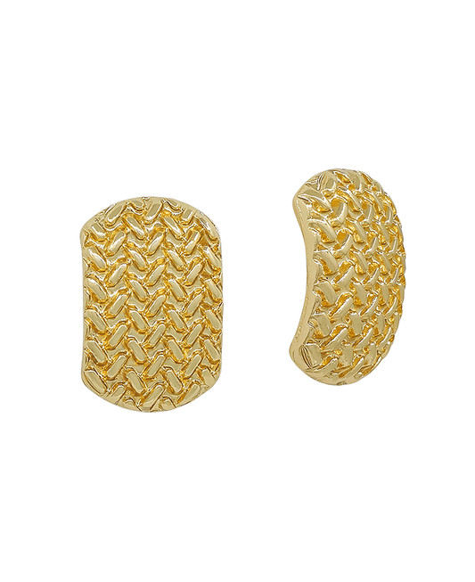 Oval Front Texture Stud Earring - 1.2"
