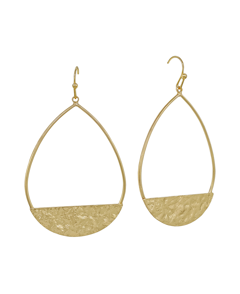 Open Teardrop Hammered Metal Earring - 1.8"