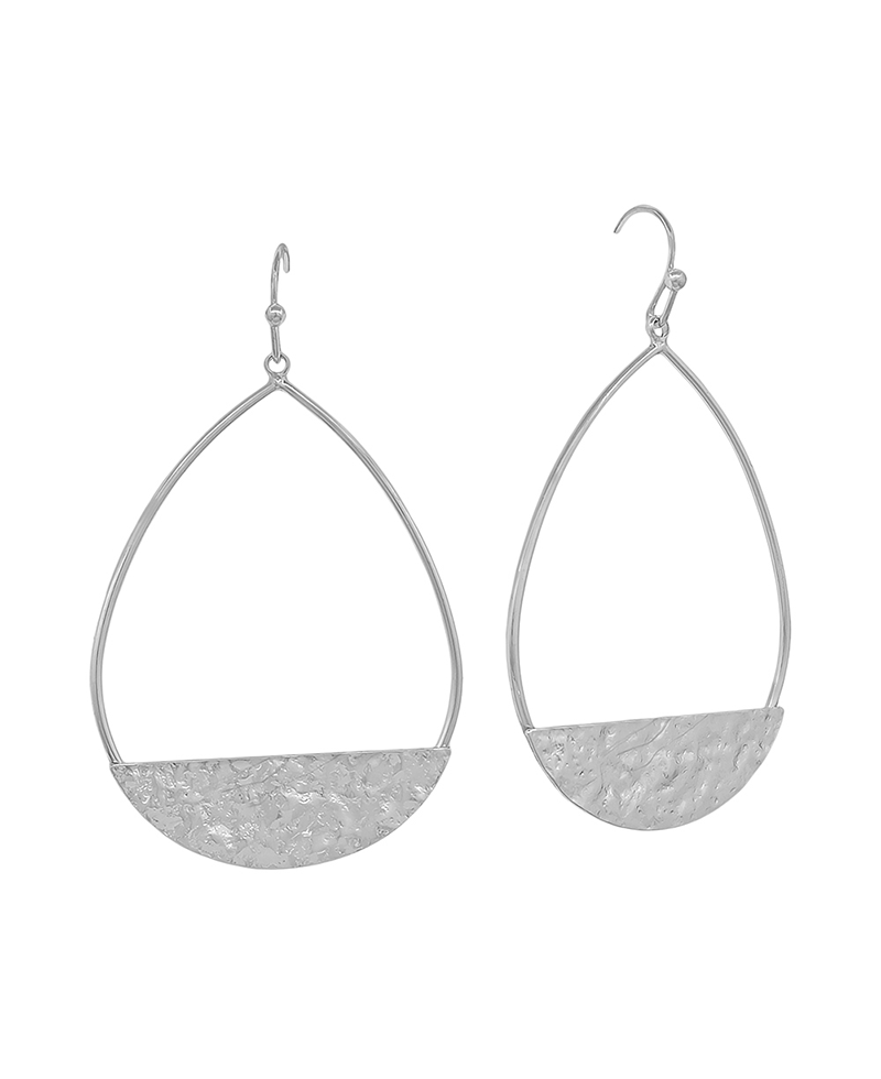 Open Teardrop Hammered Metal Earring - 1.8"