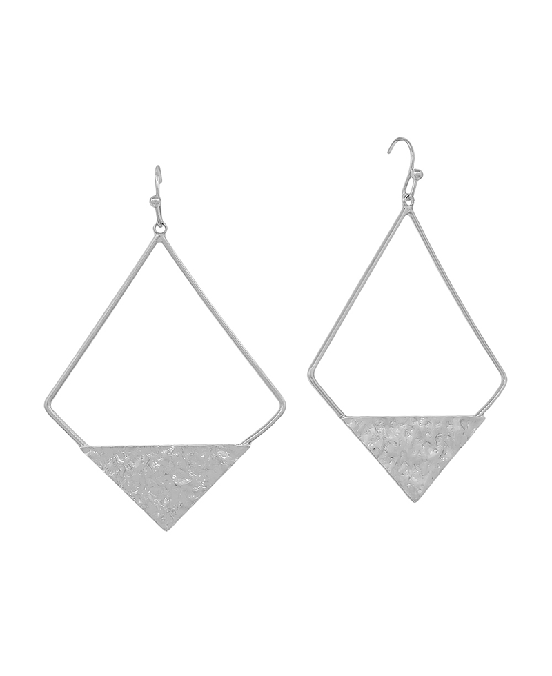 Open Diamond Hammered Metal Earring - 1.8"