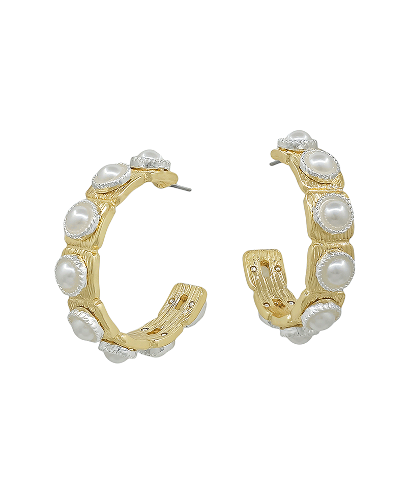 Pearl Accent Hoop Earring - 1.4"