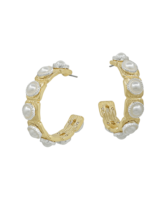 Pearl Accent Hoop Earring - 1.4"