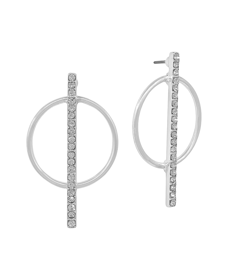 Open Circle w/ Pave Bar Post Earring - 1.5"