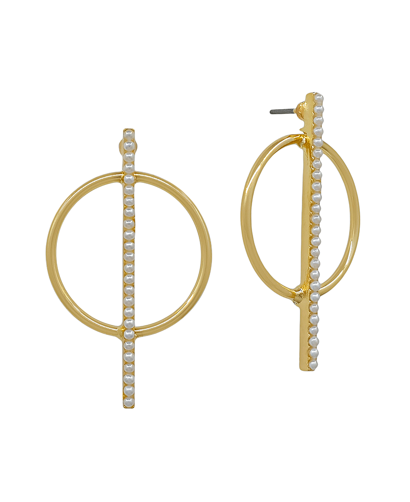 Open Circle w/ Pearl Bar Post Earring - 1.5"