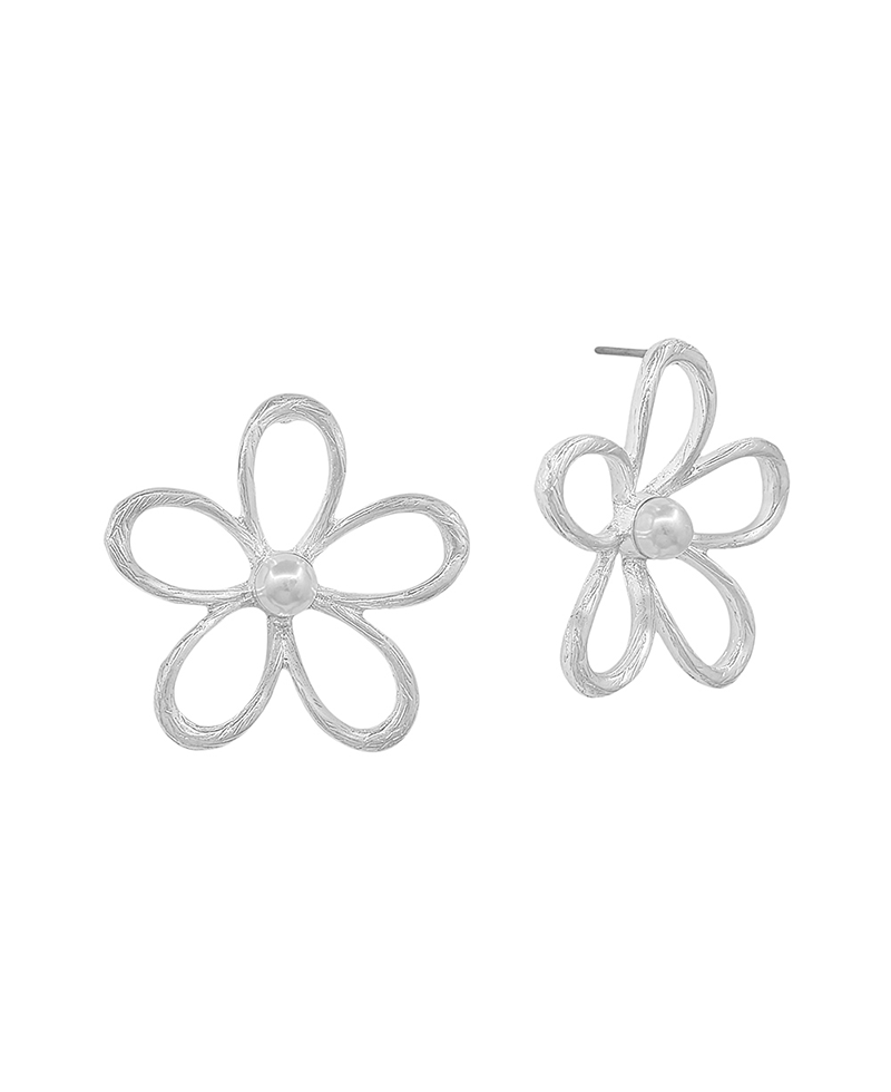 Metal Flower w/ Pearl Post Earring - 1.0"