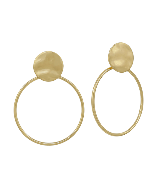 10mm Hammered Texture Round & Circle Drop Post Earring - 1.5"