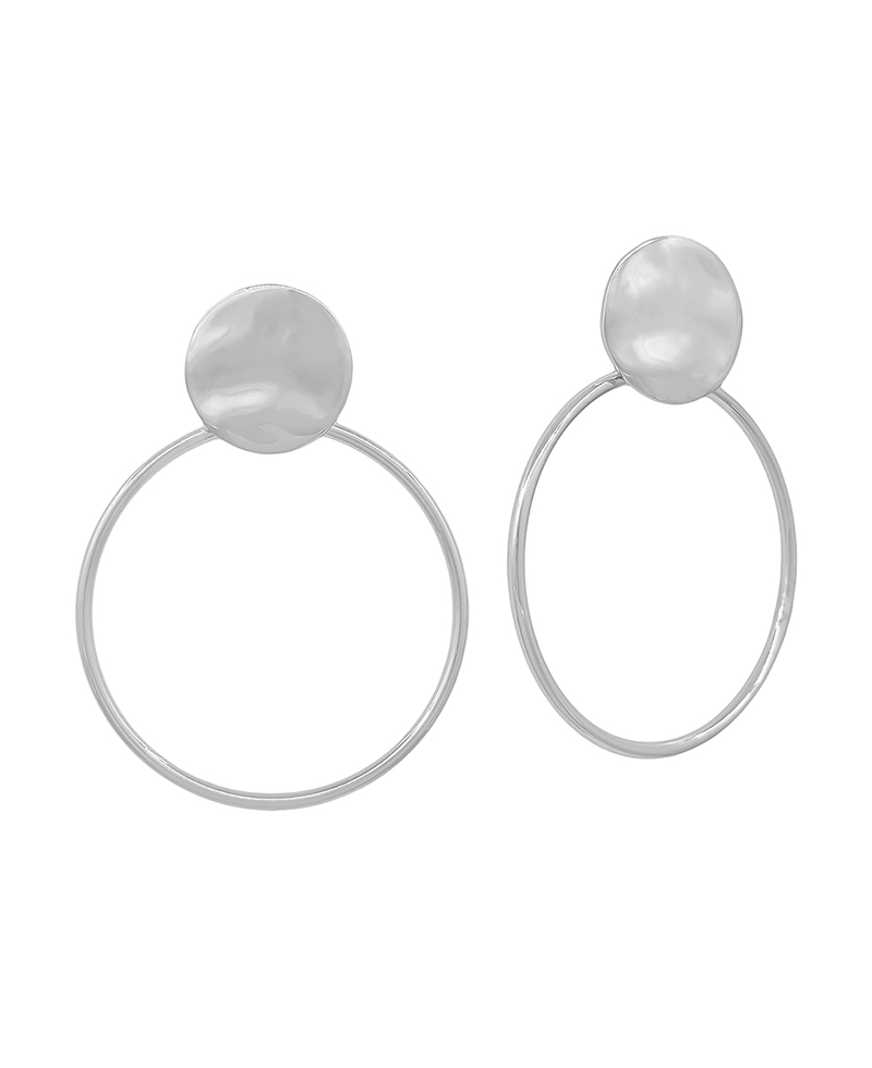 10mm Hammered Texture Round & Circle Drop Post Earring - 1.5"