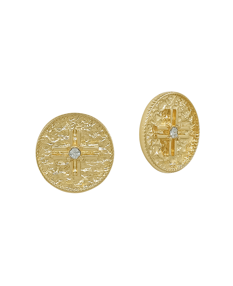 20mm Texture Cross w/ Stone Round Earring