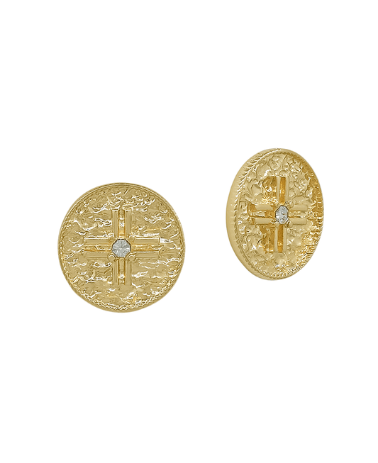 20mm Texture Cross w/ Stone Round Earring