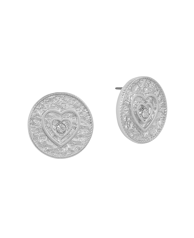 20mm Texture Heart w/ Stone Round Earring