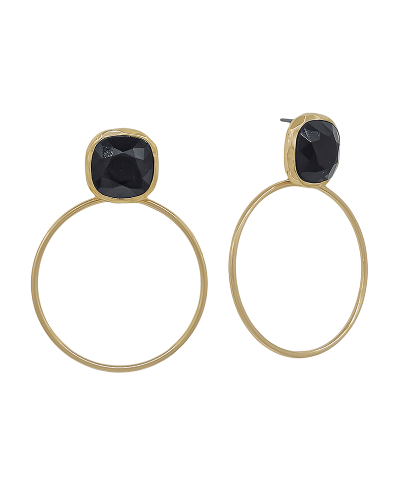 Faceted Stone Bezel Hoop Earring