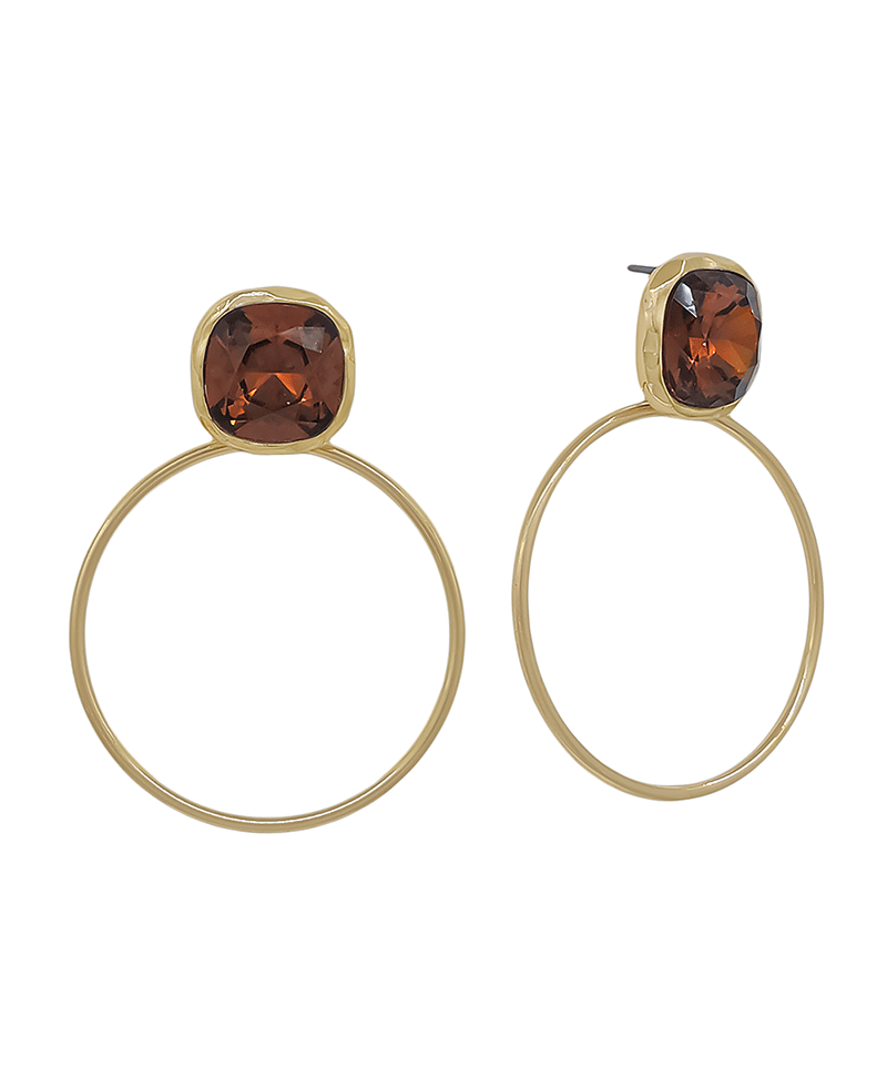 Faceted Stone Bezel Hoop Earring