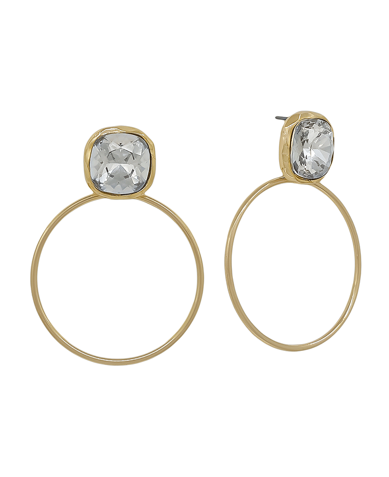 Faceted Stone Bezel Hoop Earring