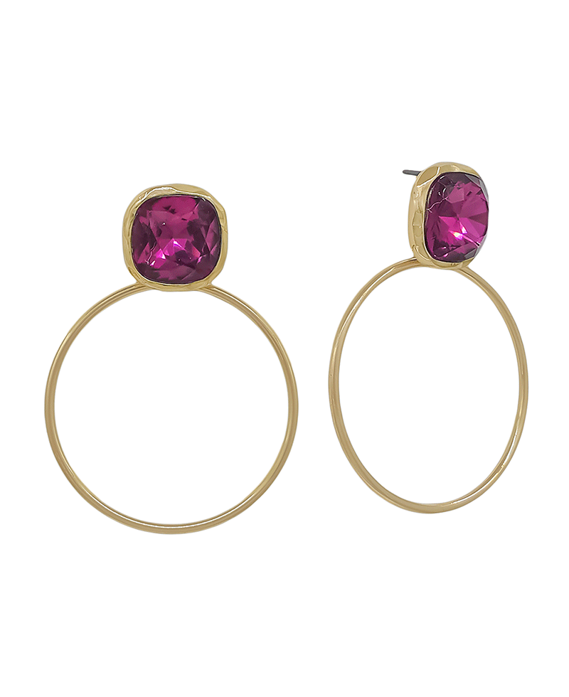 Faceted Stone Bezel Hoop Earring