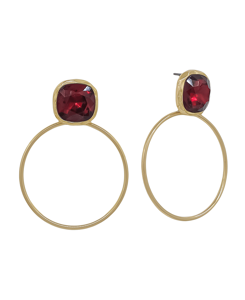 Faceted Stone Bezel Hoop Earring