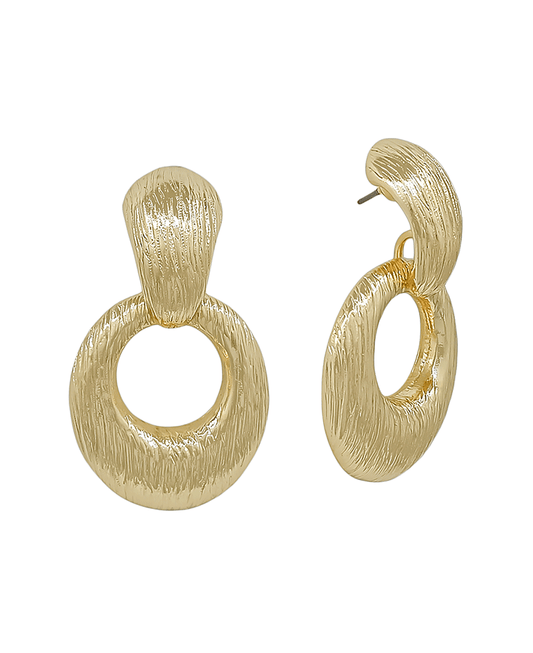 Texture Metal Stud Round Drop Earring - 1.0"