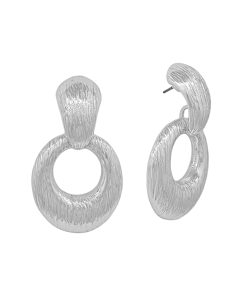 Texture Metal Stud Round Drop Earring - 1.0"