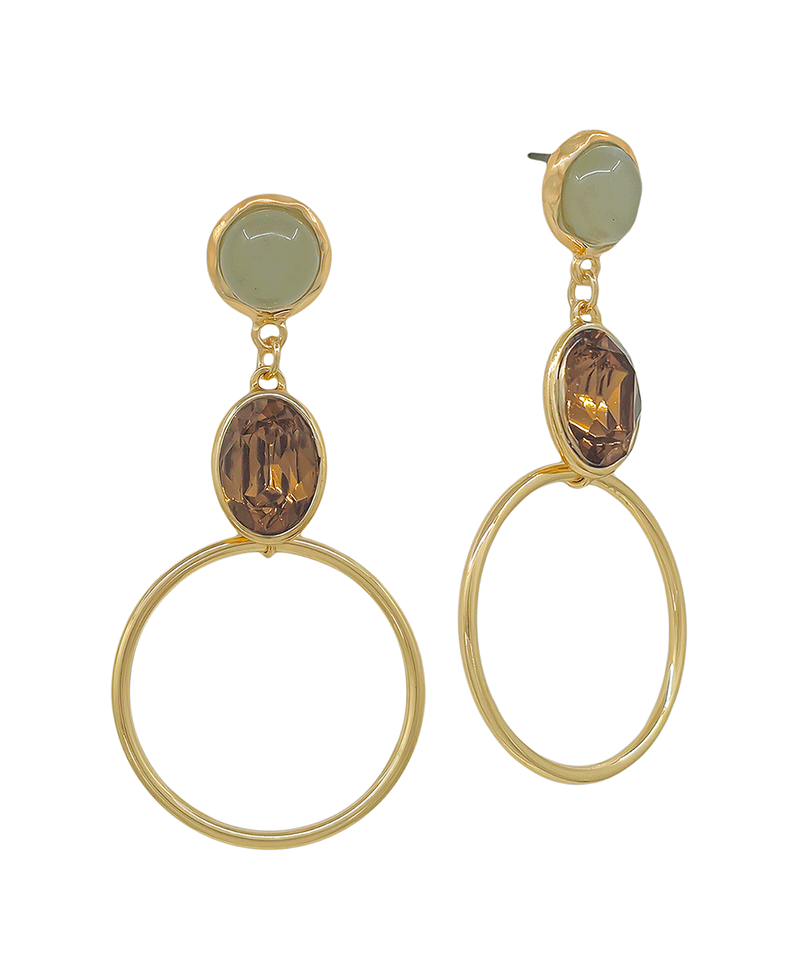 Stone Glass Ring Drop Earring - 2.1"