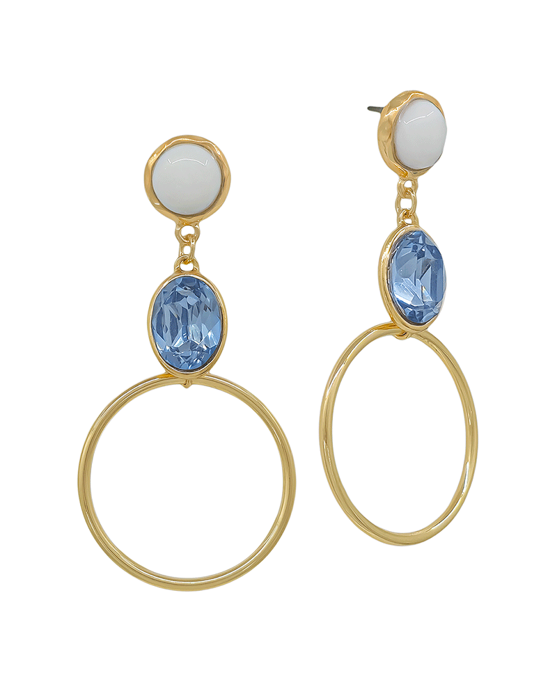 Stone Glass Ring Drop Earring - 2.1"