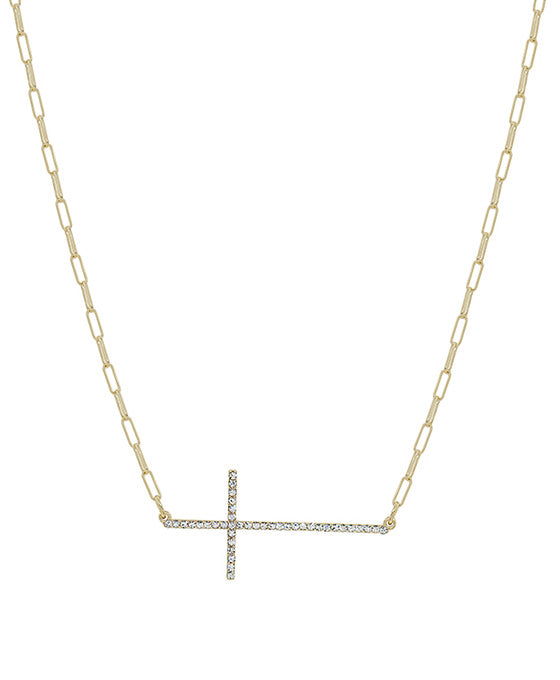 Pave Cross Clip Chain Short Necklace