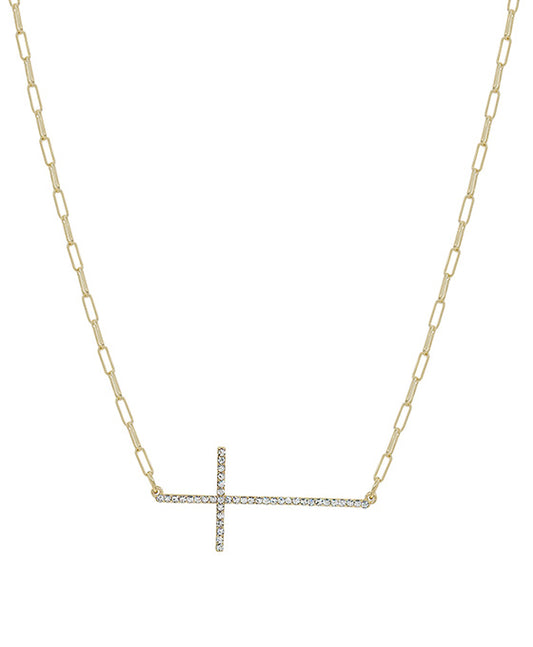 Pave Cross Clip Chain Short Necklace