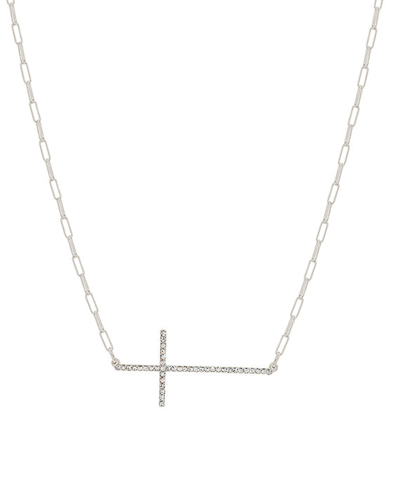 Pave Cross Clip Chain Short Necklace