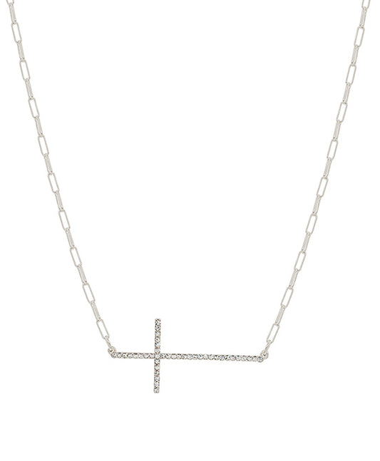 Pave Cross Clip Chain Short Necklace