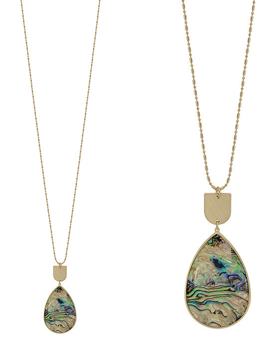 Geo Metal Accent Mop Pendant Long Necklace