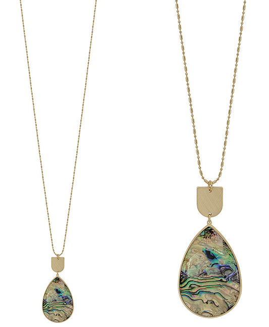 Geo Metal Accent Mop Pendant Long Necklace
