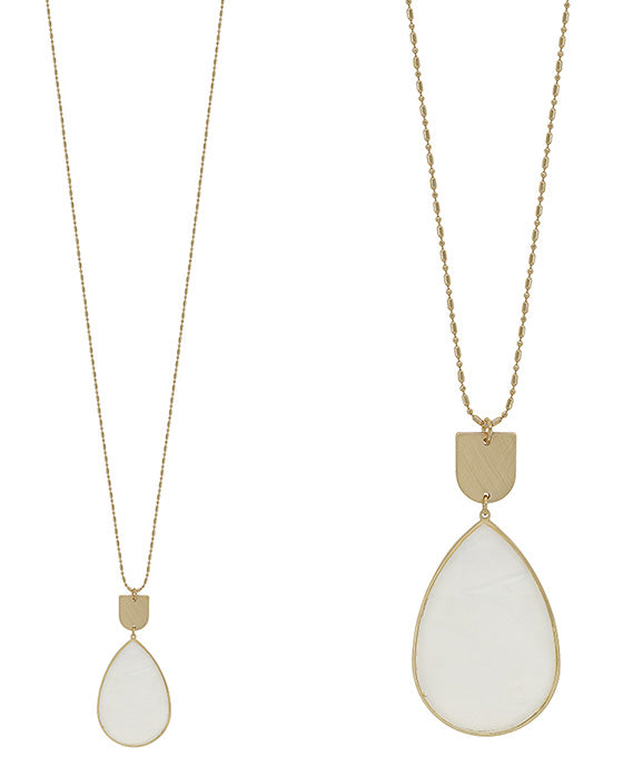 Geo Metal Accent Mop Pendant Long Necklace