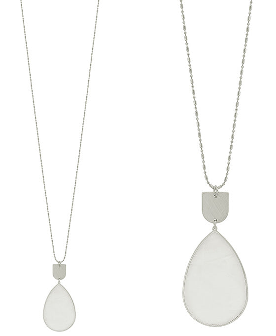 Geo Metal Accent Mop Pendant Long Necklace