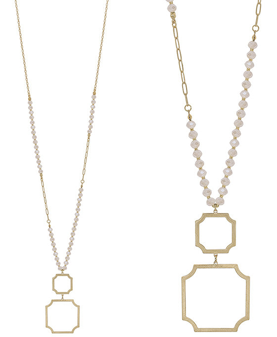 6mm Beads Body w/ Geo Metal Pendant Necklace