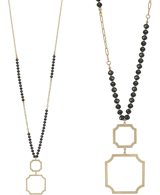 6mm Beads Body w/ Geo Metal Pendant Necklace