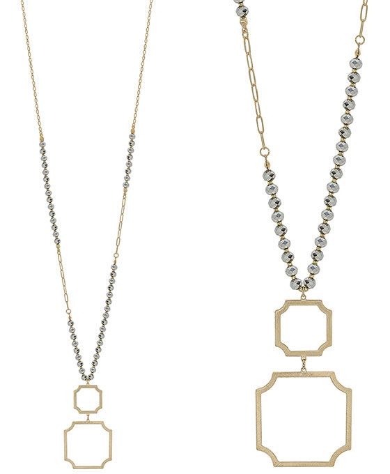 6mm Beads Body w/ Geo Metal Pendant Necklace