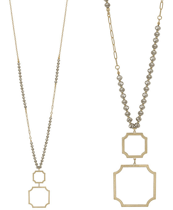 6mm Beads Body w/ Geo Metal Pendant Necklace