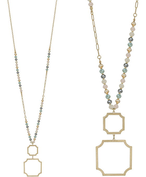 6mm Beads Body w/ Geo Metal Pendant Necklace