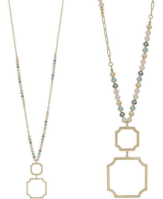 6mm Beads Body w/ Geo Metal Pendant Necklace