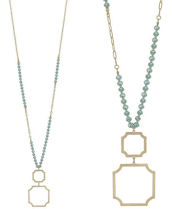6mm Beads Body w/ Geo Metal Pendant Necklace