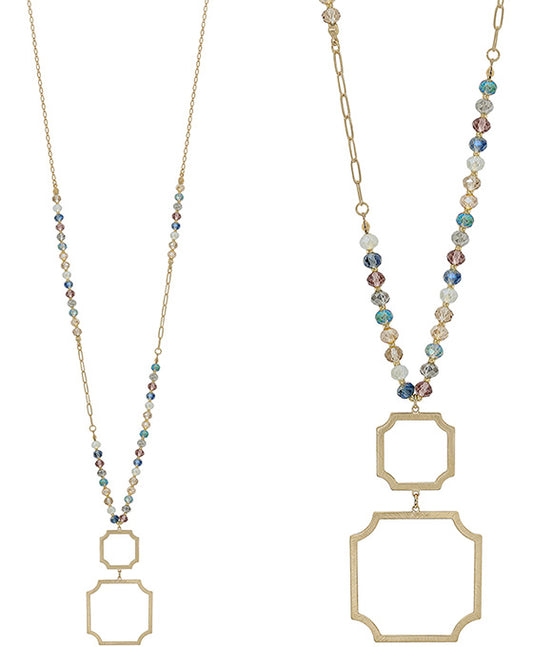 6mm Beads Body w/ Geo Metal Pendant Necklace
