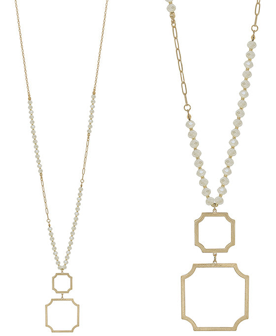 6mm Beads Body w/ Geo Metal Pendant Necklace