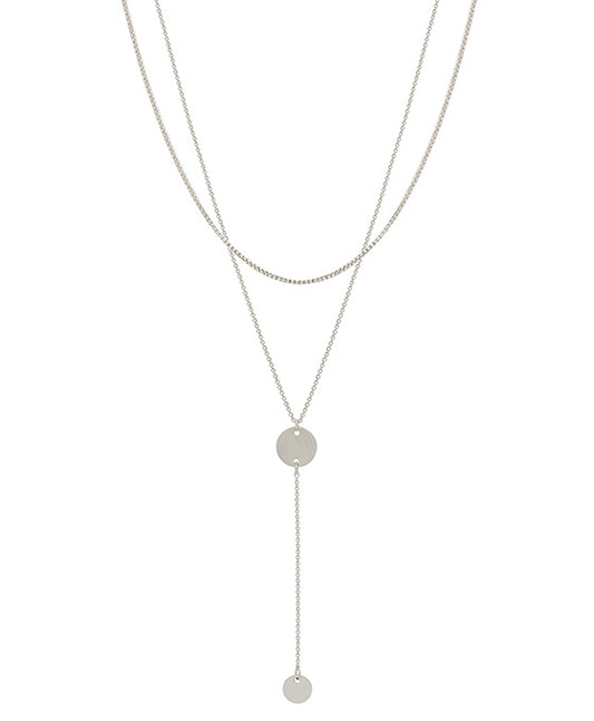 Y Drop w/ Double Circle Pendant Short Necklace