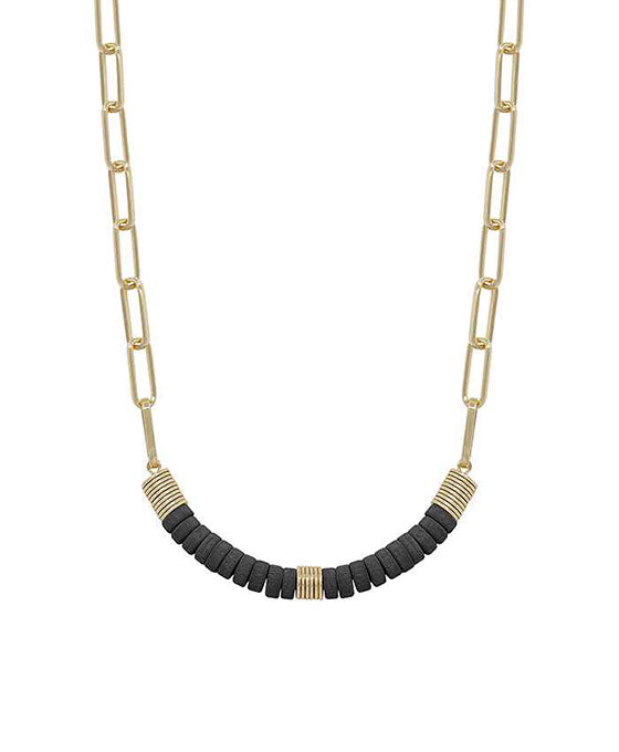 Wood Bead w/ CCB Short Necklace