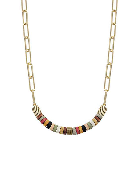 Wood Bead w/ CCB Short Necklace