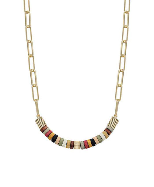 Wood Bead w/ CCB Short Necklace
