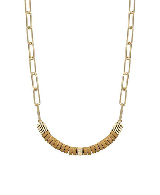 Wood Bead w/ CCB Short Necklace